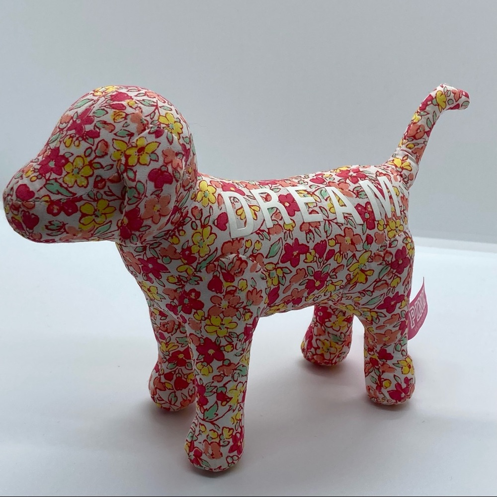 NWT Victoria's Secret PINK Collectable Display Floral Print Stuffed Plush Dog
